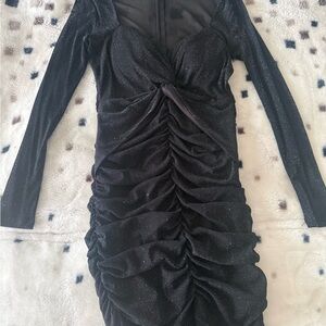 Fashion Nova Shimmering Black Long Sleeve Dress